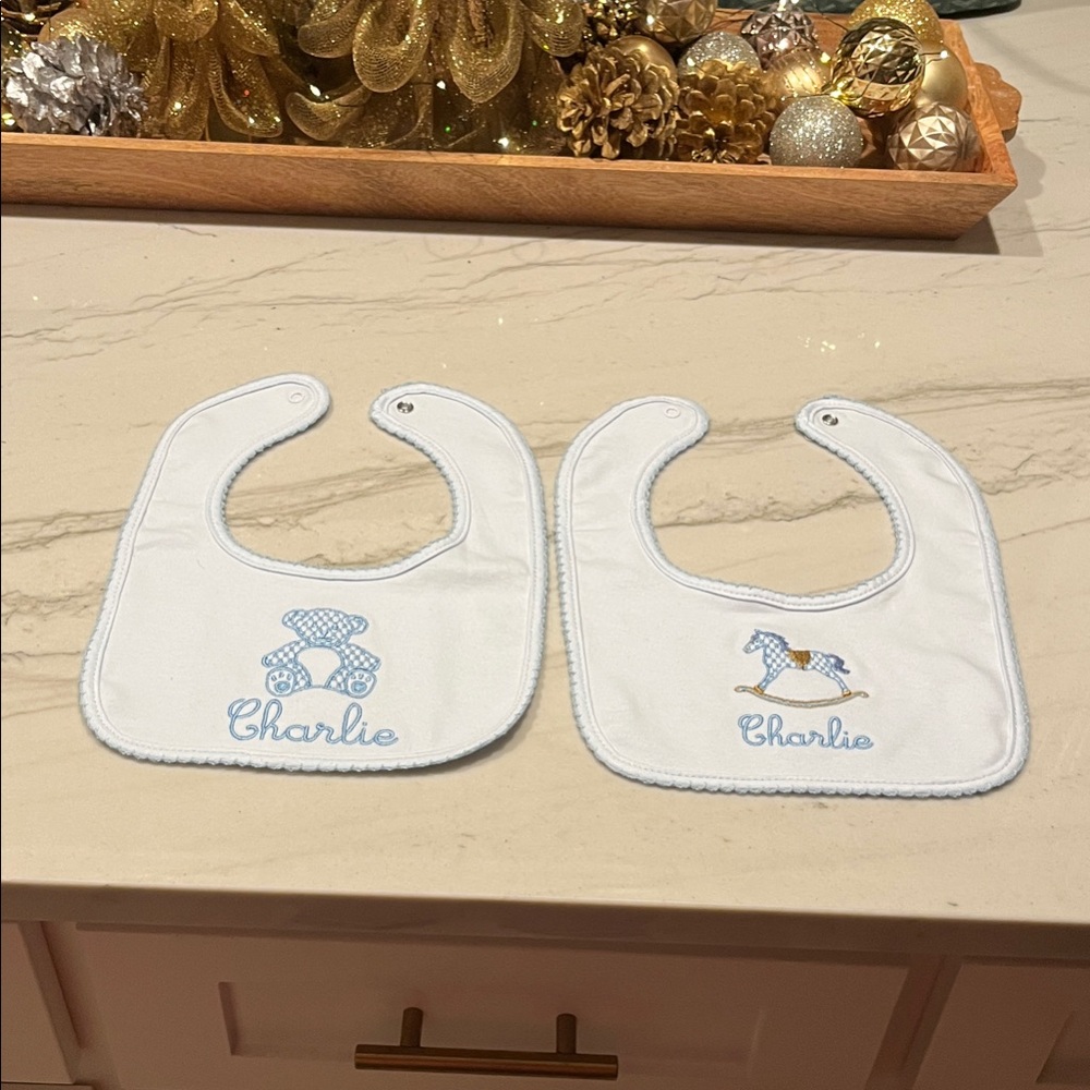 Monogrammed “Charlie” Baby Bib Set